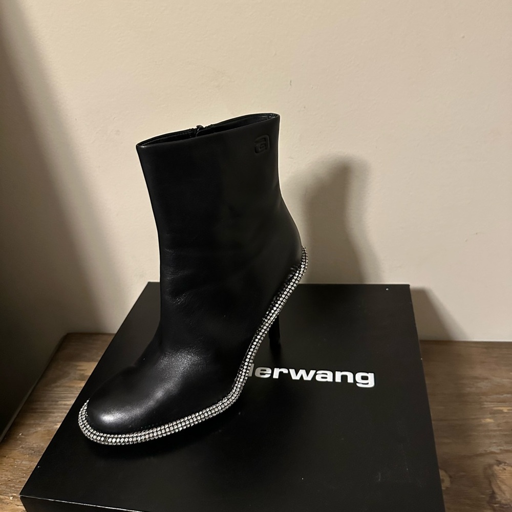 Black Ankle Boots with Rhinestone Trim